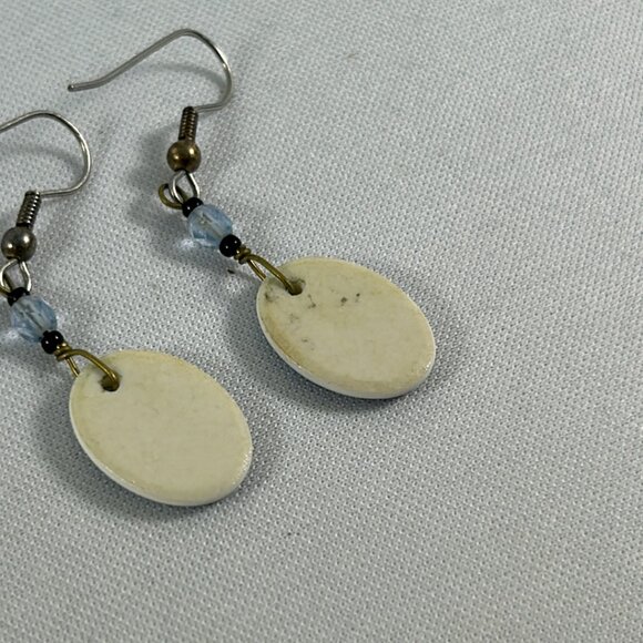 Dalmatian Dog Dangle Earrings Ceramic Blue Black White Beaded 2" Pet - Picture 6 of 9